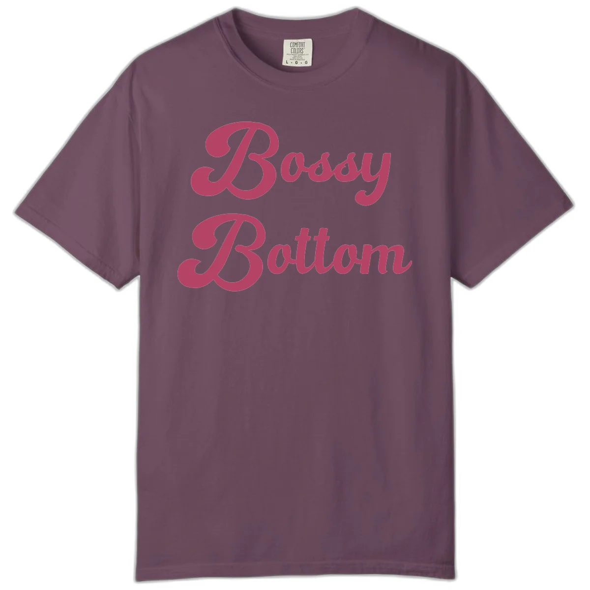 Body Rocking pride design in pink lettering with flowing, decorative typography on gray background in Berry