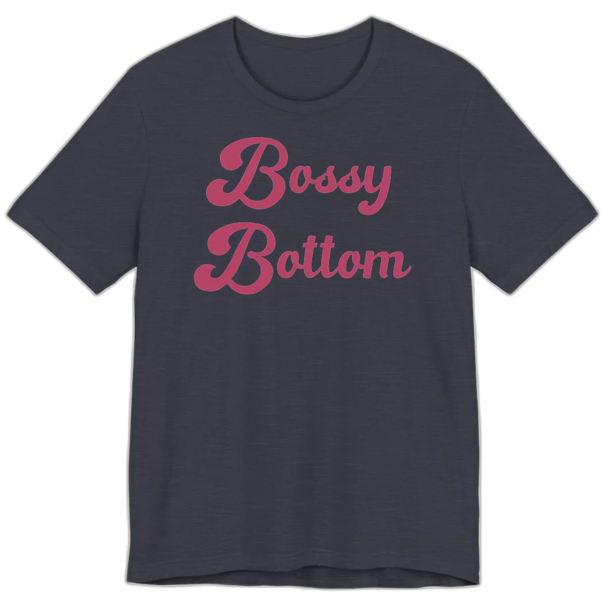 Body Rocking pride design in pink lettering with flowing, decorative typography on gray background in Heather Midnight Navy