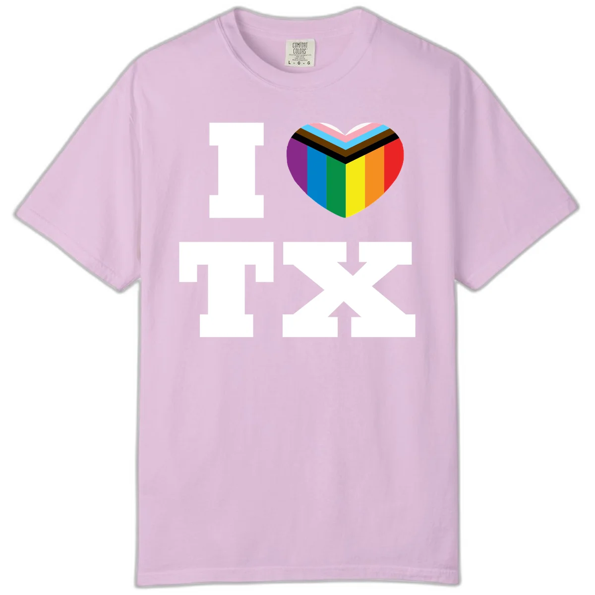 I love pride rainbow heart design with full spectrum stripes and chevron pattern overlay in Orchid