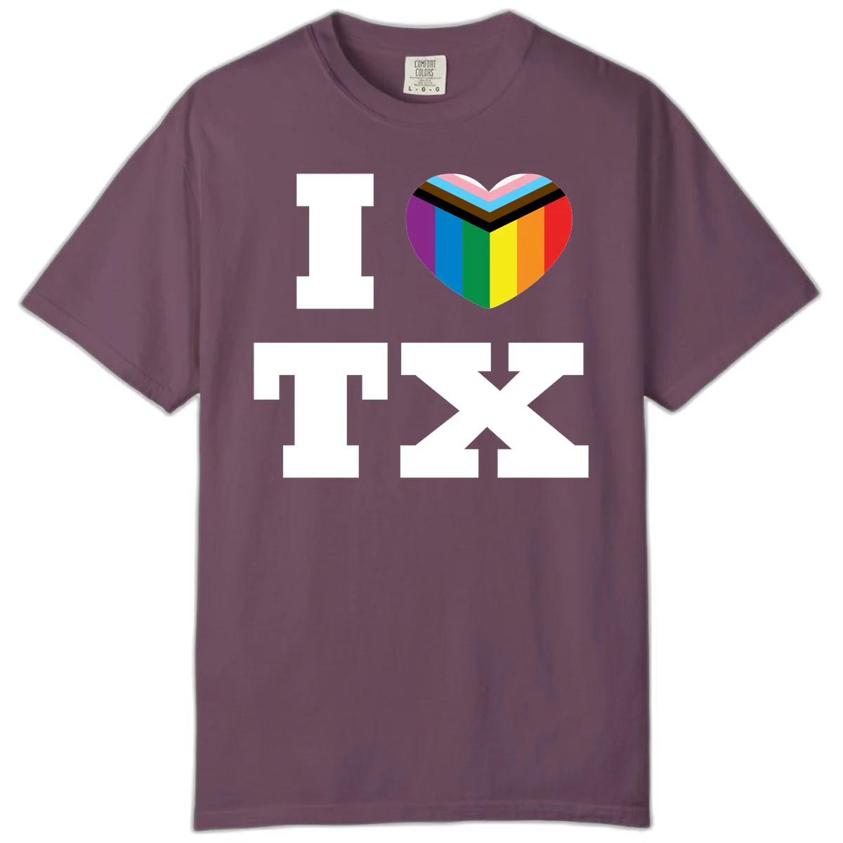 I love pride rainbow heart design with full spectrum stripes and chevron pattern overlay in Berry