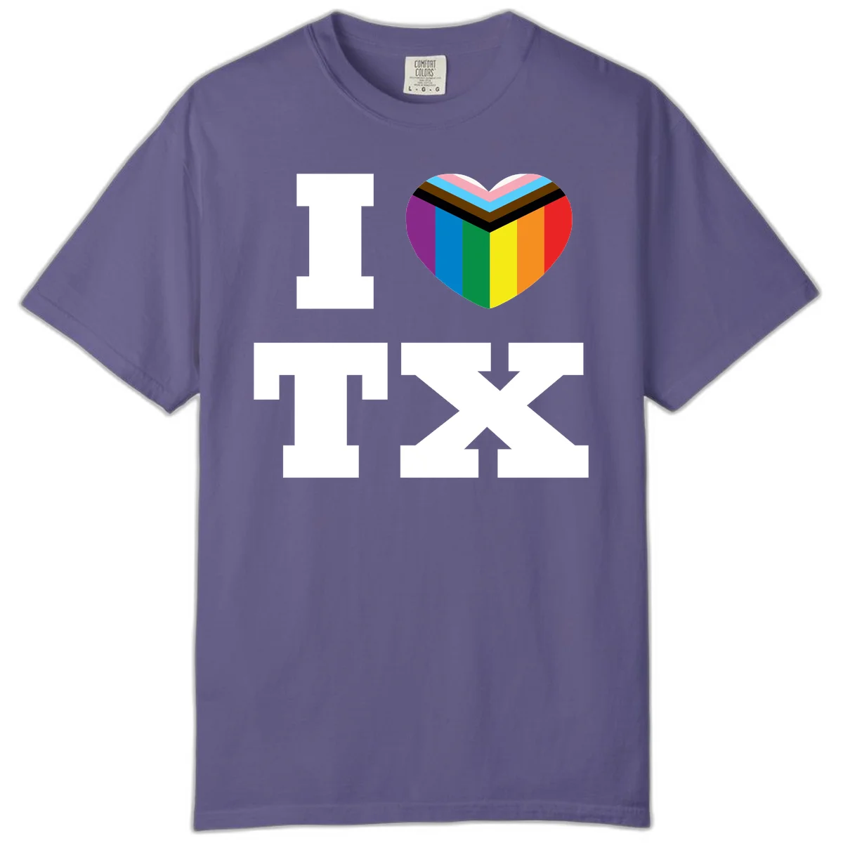 I love pride rainbow heart design with full spectrum stripes and chevron pattern overlay in Grape