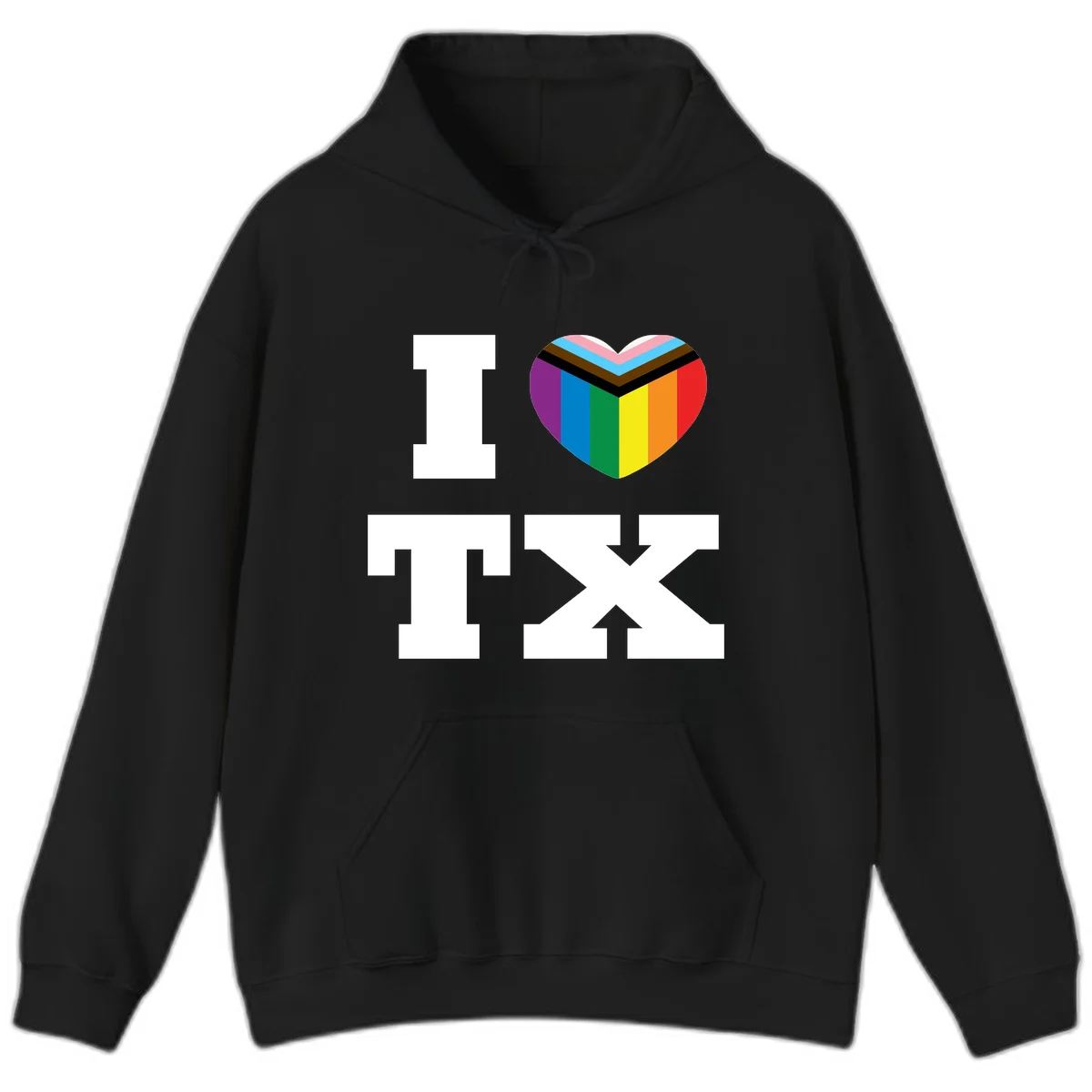 I love pride rainbow heart design with full spectrum stripes and chevron pattern overlay in Black