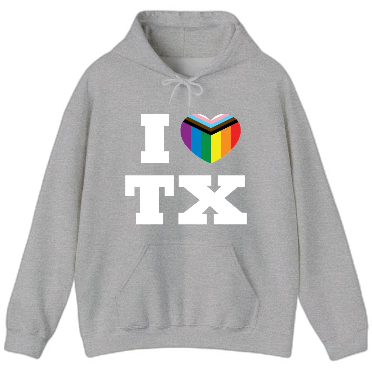 I love pride rainbow heart design with full spectrum stripes and chevron pattern overlay in Sport Grey