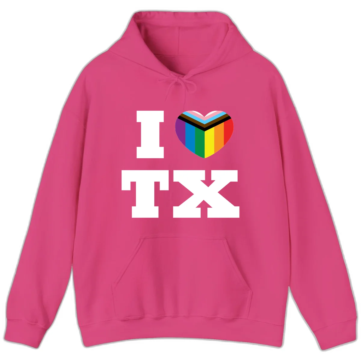 I love pride rainbow heart design with full spectrum stripes and chevron pattern overlay in Heliconia