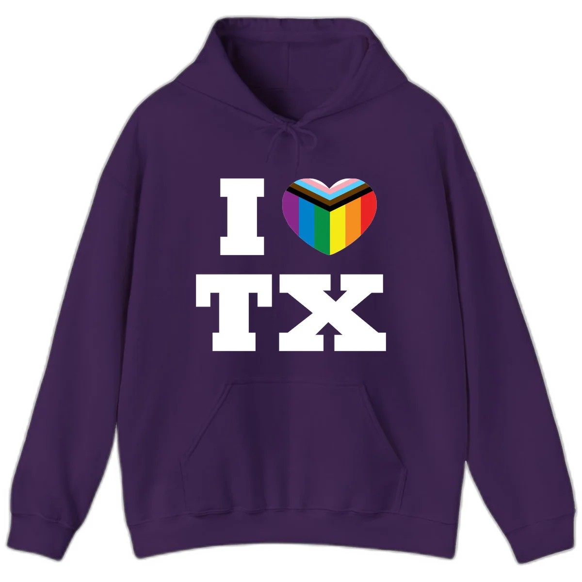 I love pride rainbow heart design with full spectrum stripes and chevron pattern overlay in Purple