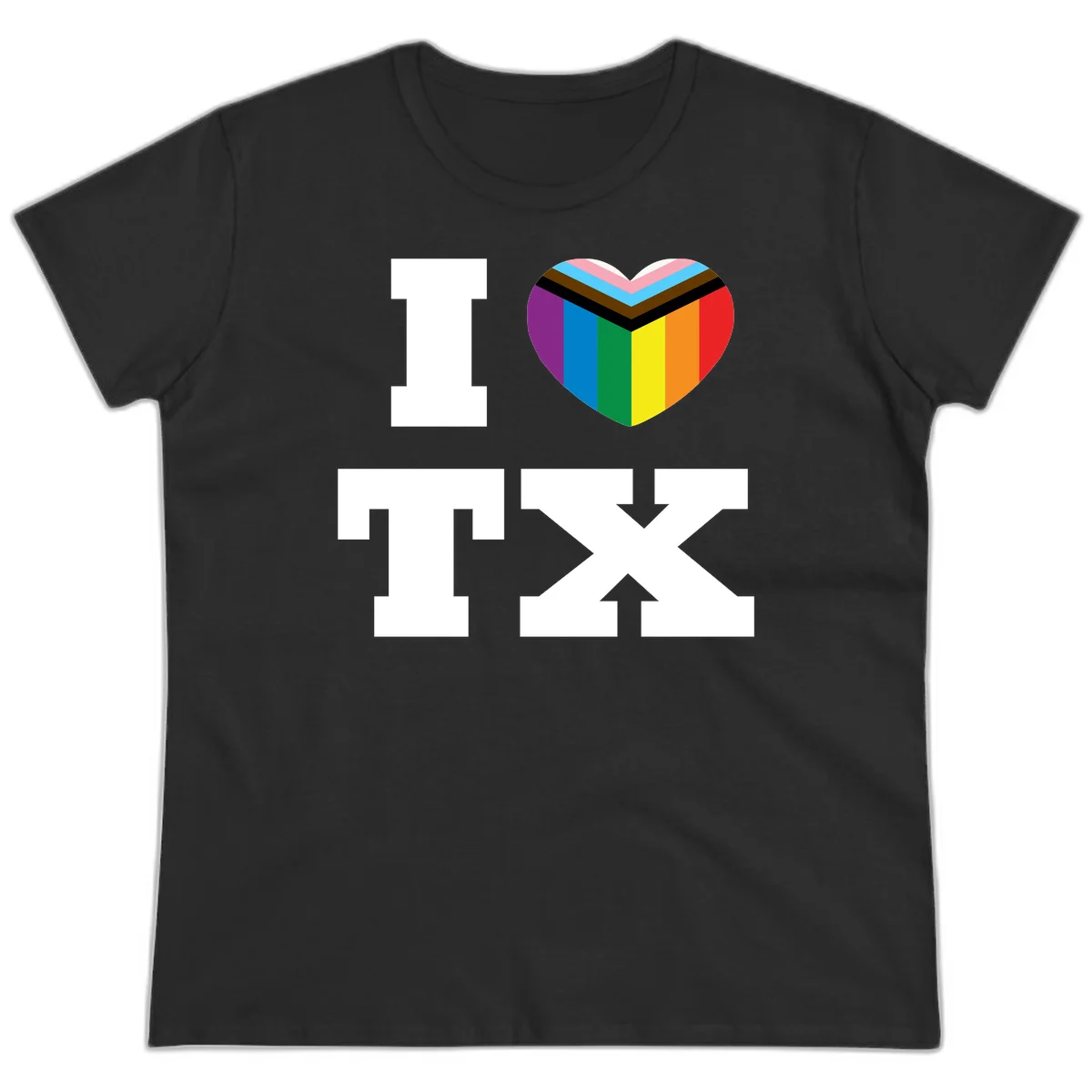 I love pride rainbow heart design with full spectrum stripes and chevron pattern overlay in Black