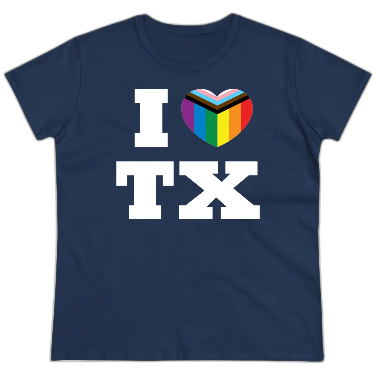I love pride rainbow heart design with full spectrum stripes and chevron pattern overlay in Navy