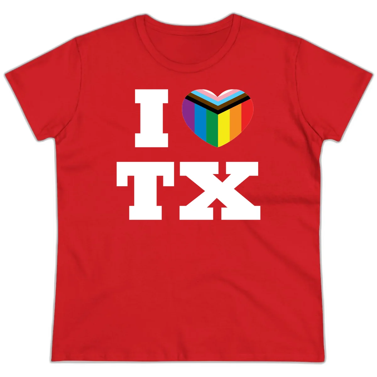 I love pride rainbow heart design with full spectrum stripes and chevron pattern overlay in Red