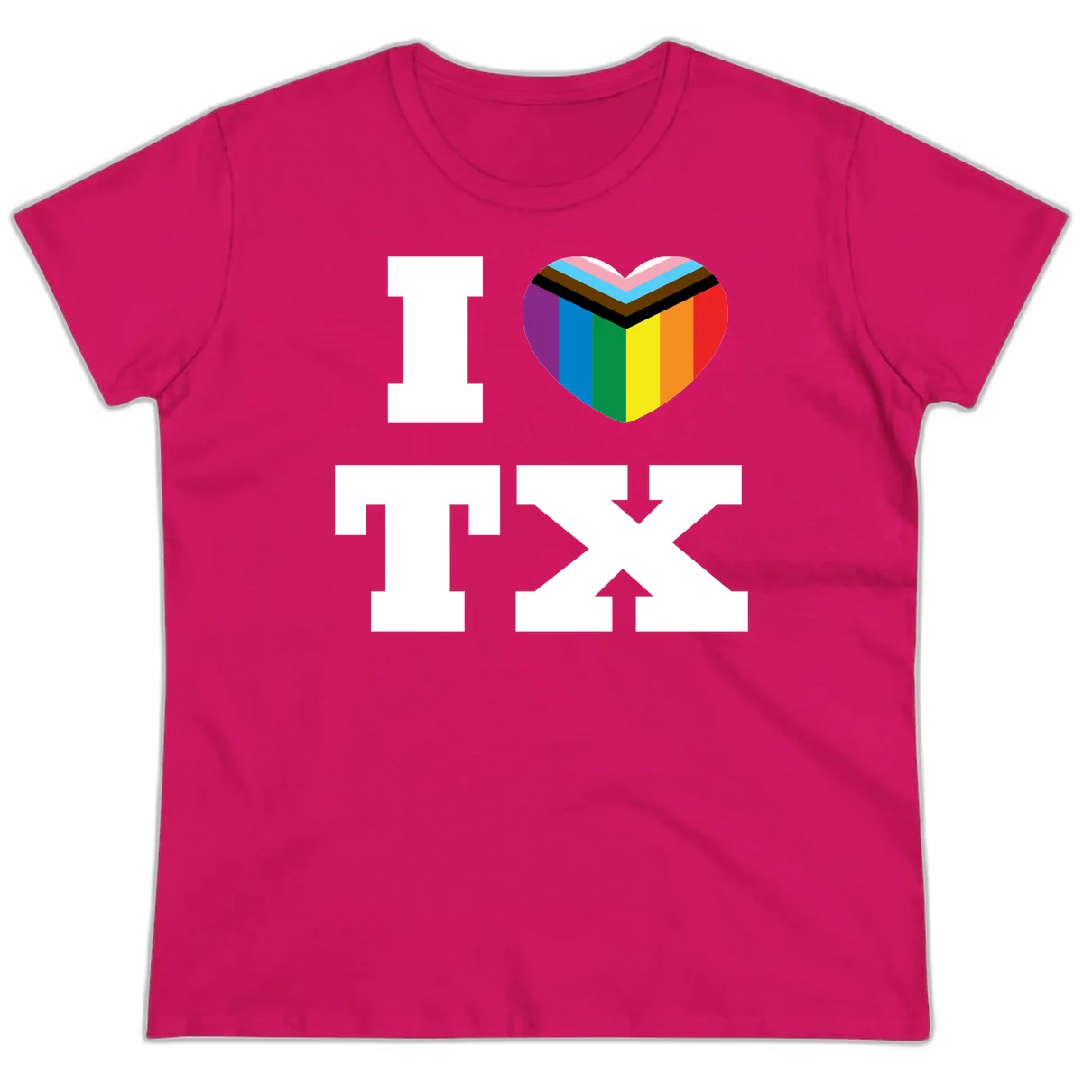 I love pride rainbow heart design with full spectrum stripes and chevron pattern overlay in Heliconia