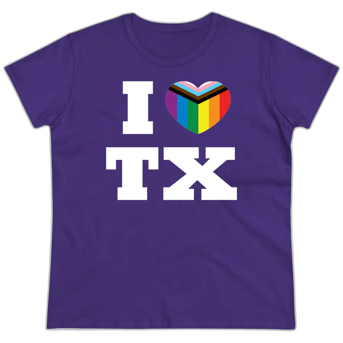 I love pride rainbow heart design with full spectrum stripes and chevron pattern overlay in Purple