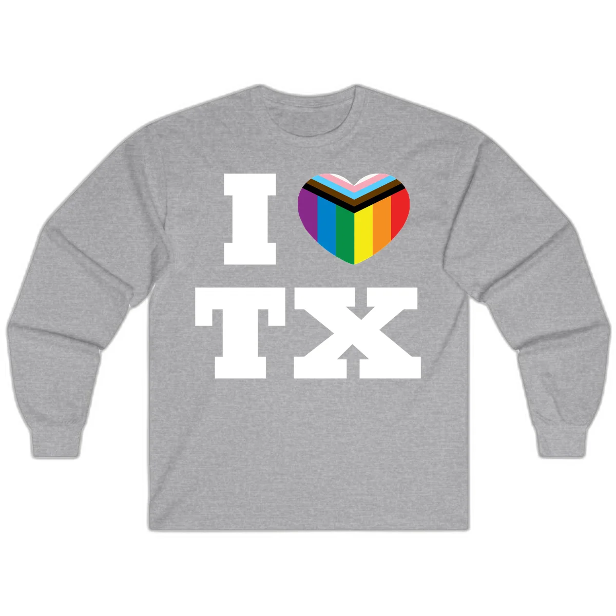 I love pride rainbow heart design with full spectrum stripes and chevron pattern overlay in Sport Grey