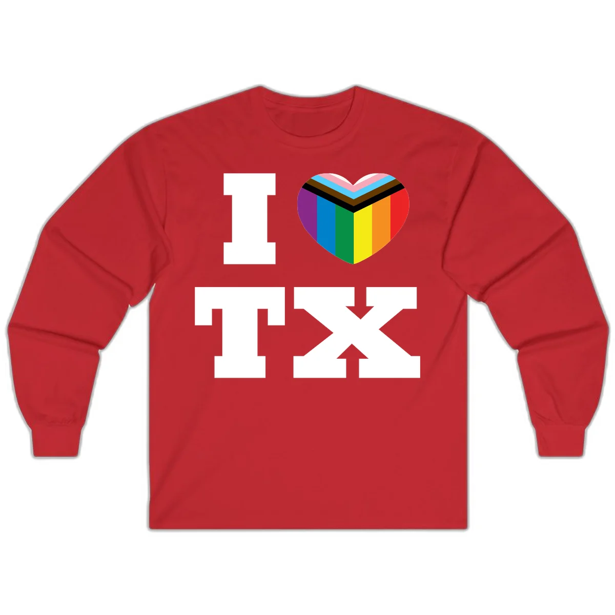 I love pride rainbow heart design with full spectrum stripes and chevron pattern overlay in Red