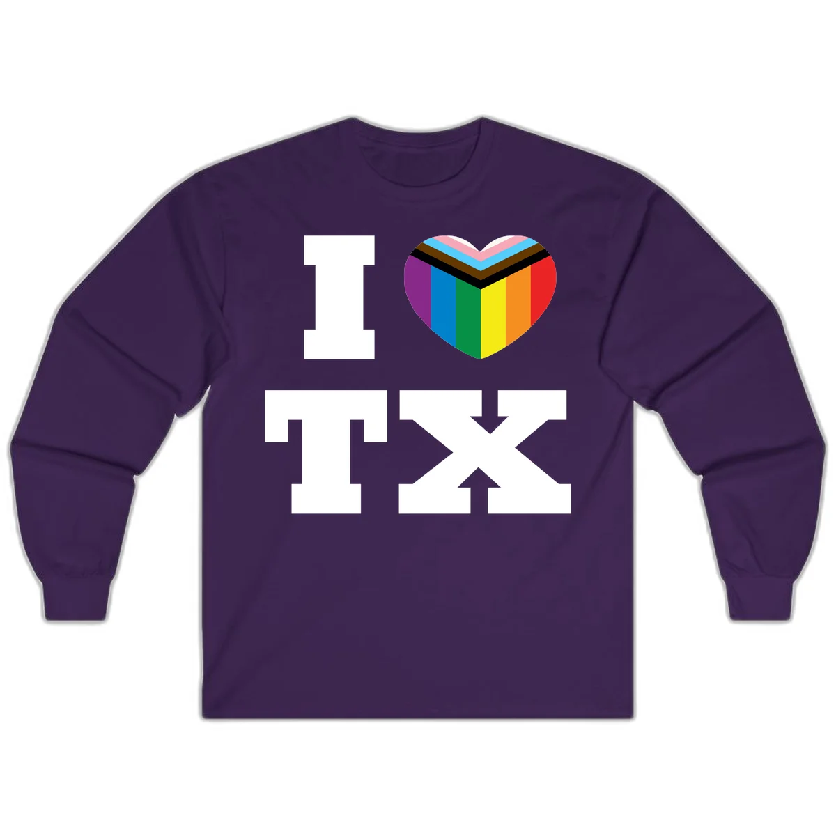 I love pride rainbow heart design with full spectrum stripes and chevron pattern overlay in Purple