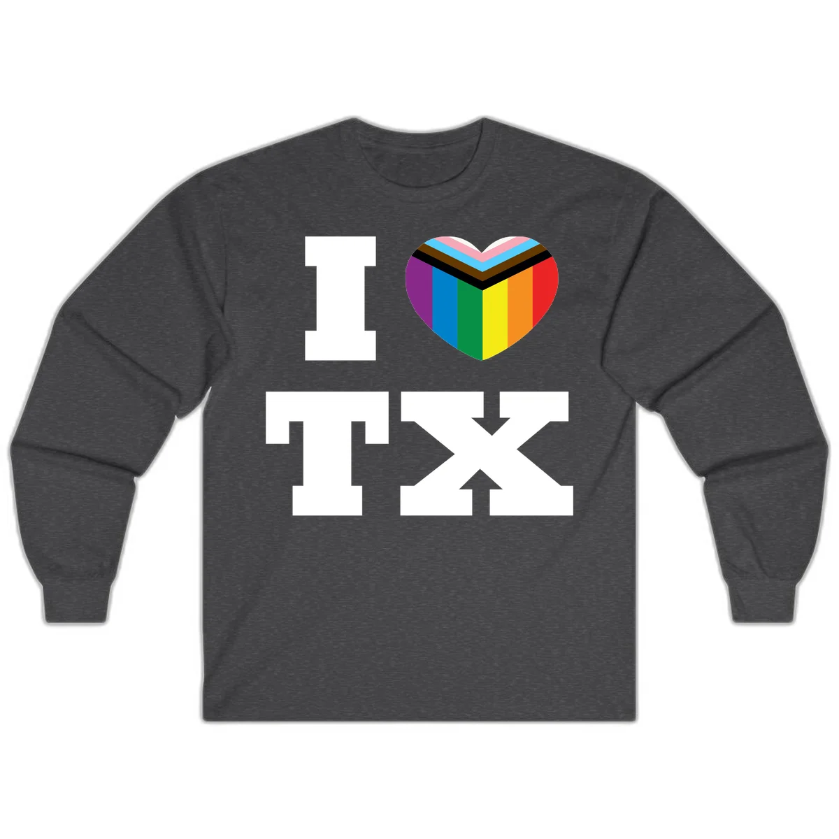I love pride rainbow heart design with full spectrum stripes and chevron pattern overlay in Dark Heather
