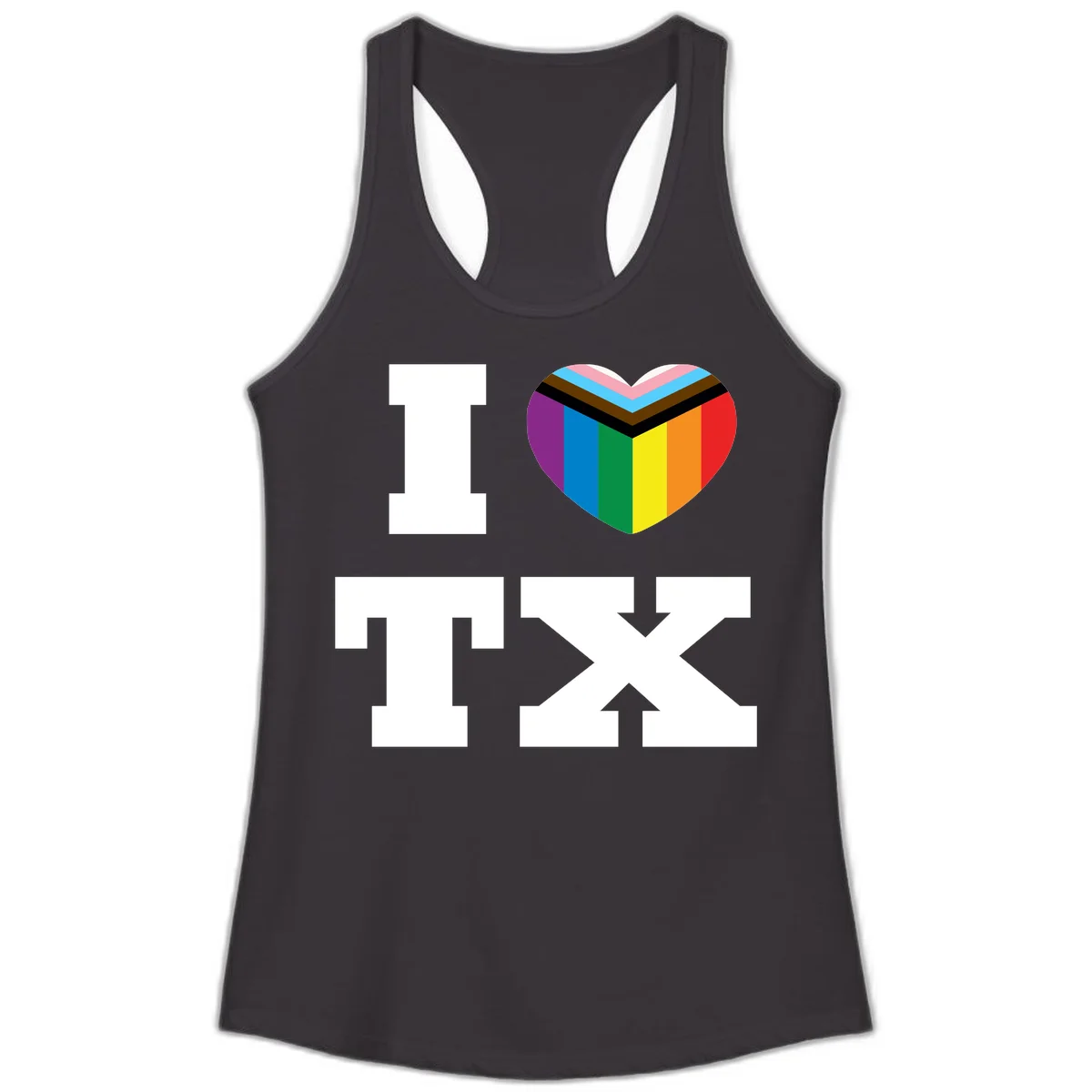 I love pride rainbow heart design with full spectrum stripes and chevron pattern overlay in Black