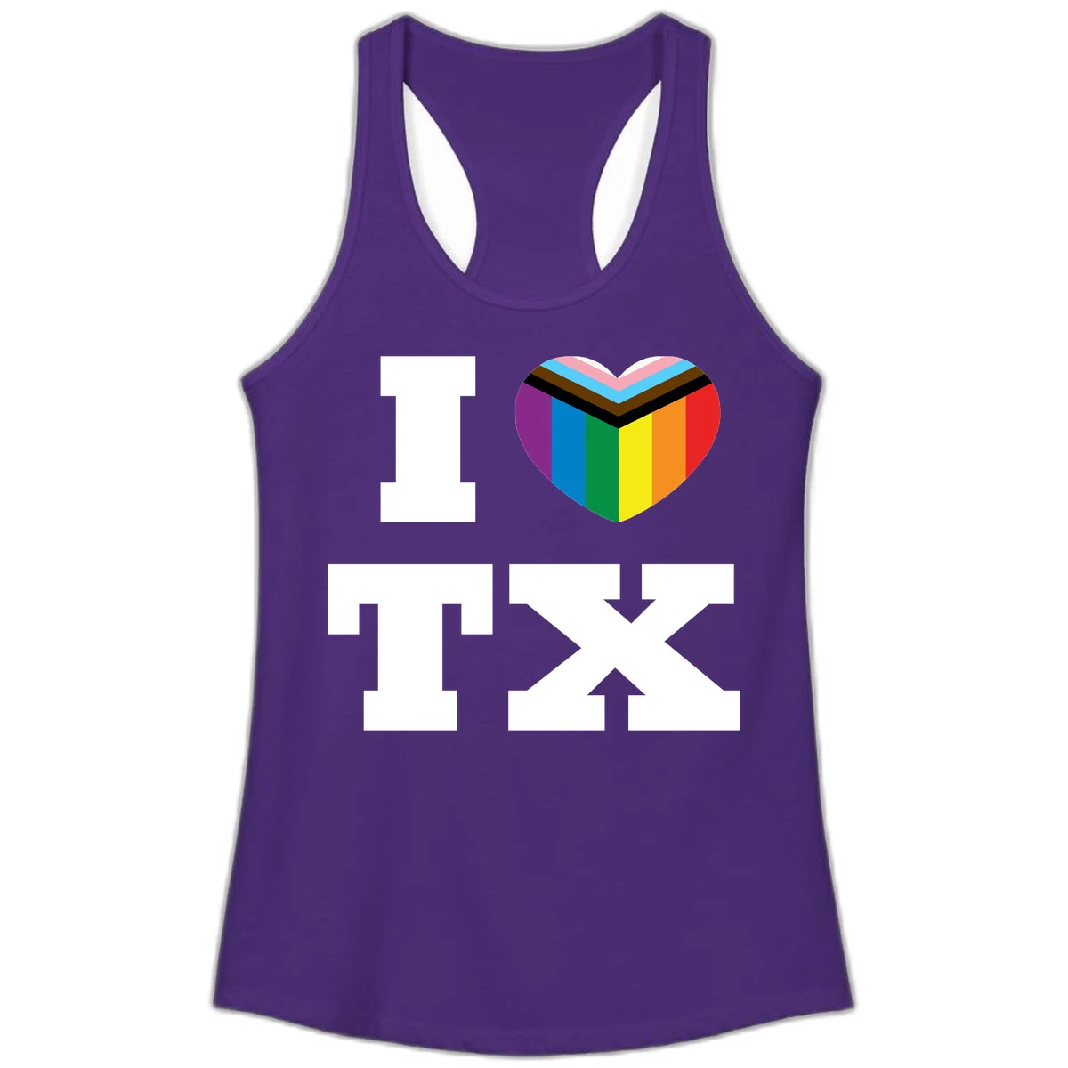 I love pride rainbow heart design with full spectrum stripes and chevron pattern overlay in Solid Purple Rush