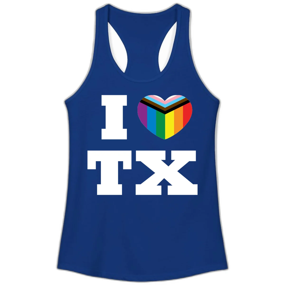 I love pride rainbow heart design with full spectrum stripes and chevron pattern overlay in Solid Royal