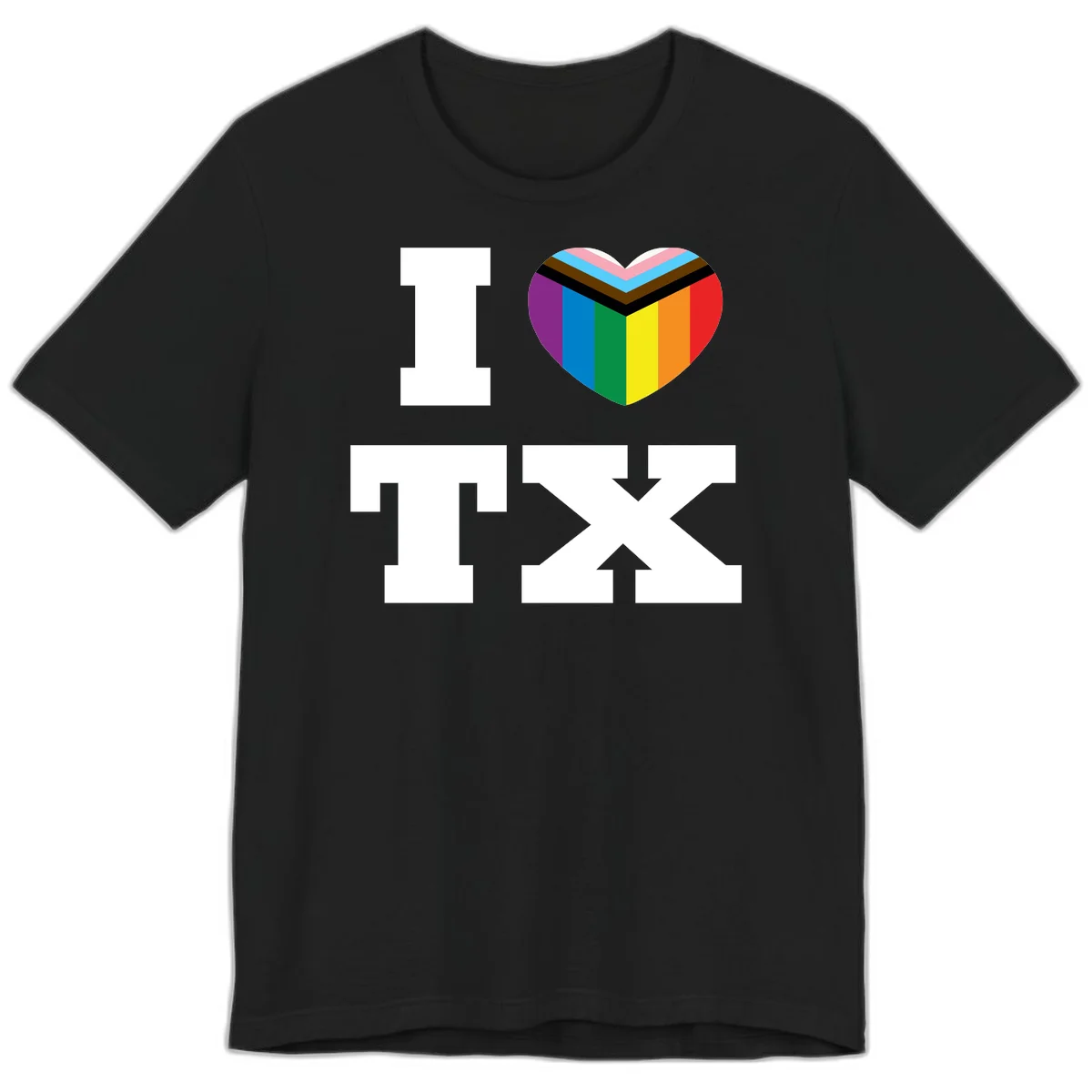 I love pride rainbow heart design with full spectrum stripes and chevron pattern overlay in Black