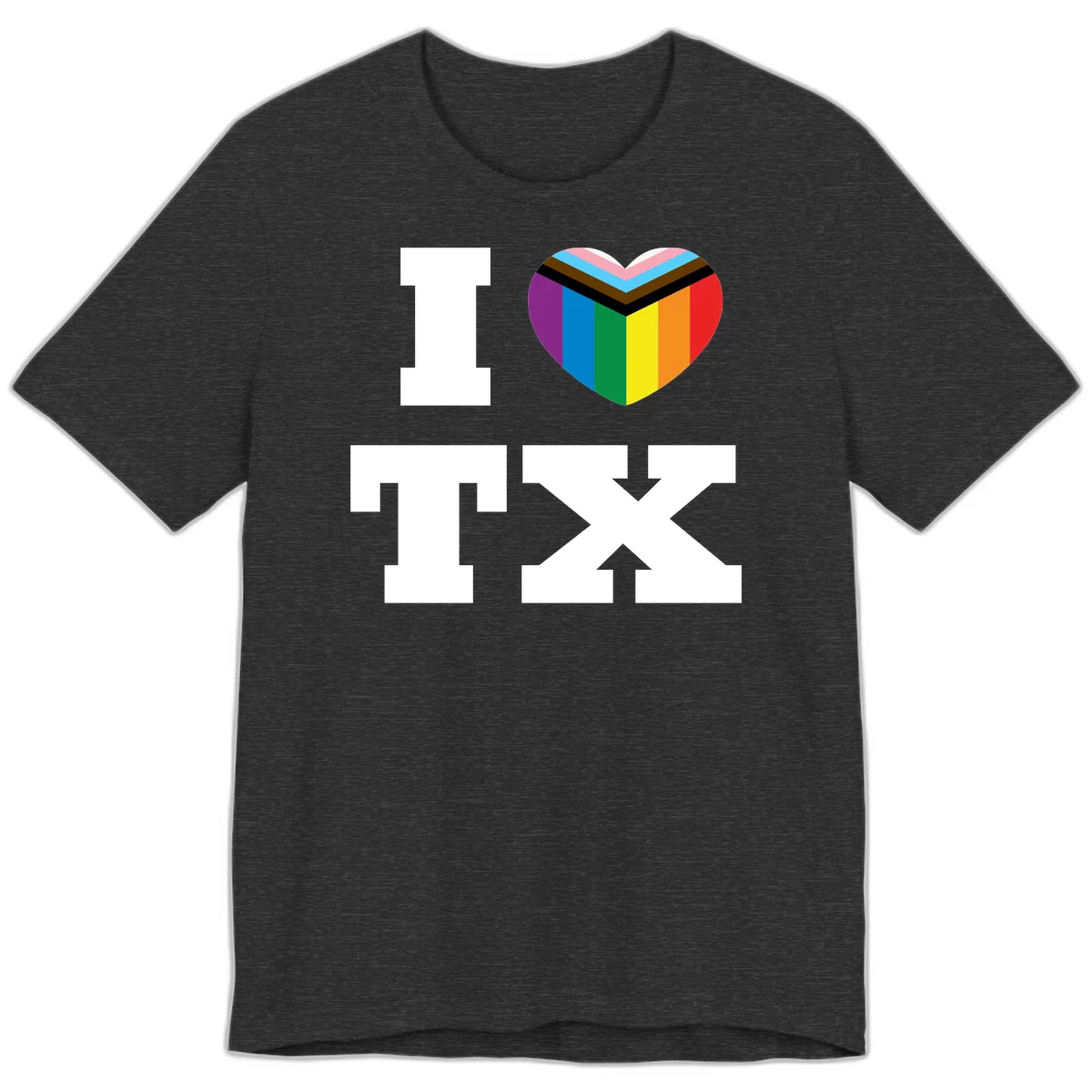 I love pride rainbow heart design with full spectrum stripes and chevron pattern overlay in Dark Grey Heather