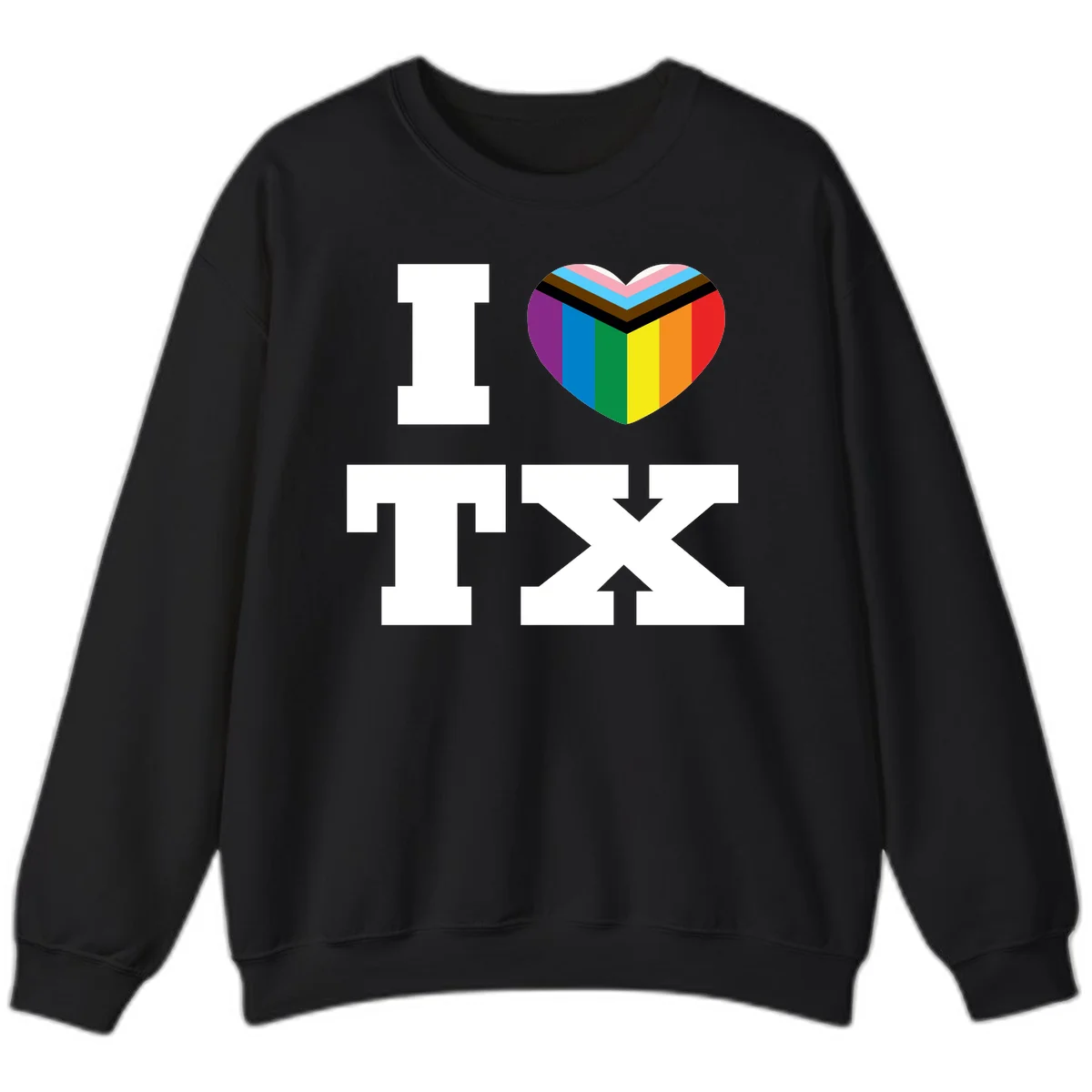 I love pride rainbow heart design with full spectrum stripes and chevron pattern overlay in Black