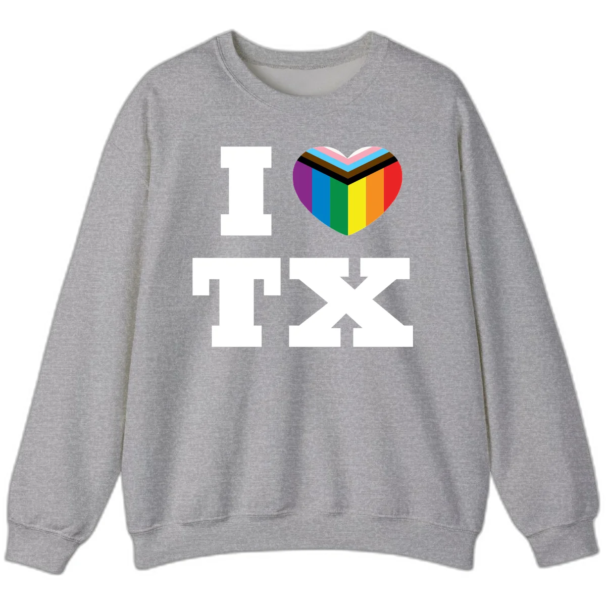 I love pride rainbow heart design with full spectrum stripes and chevron pattern overlay in Sport Grey