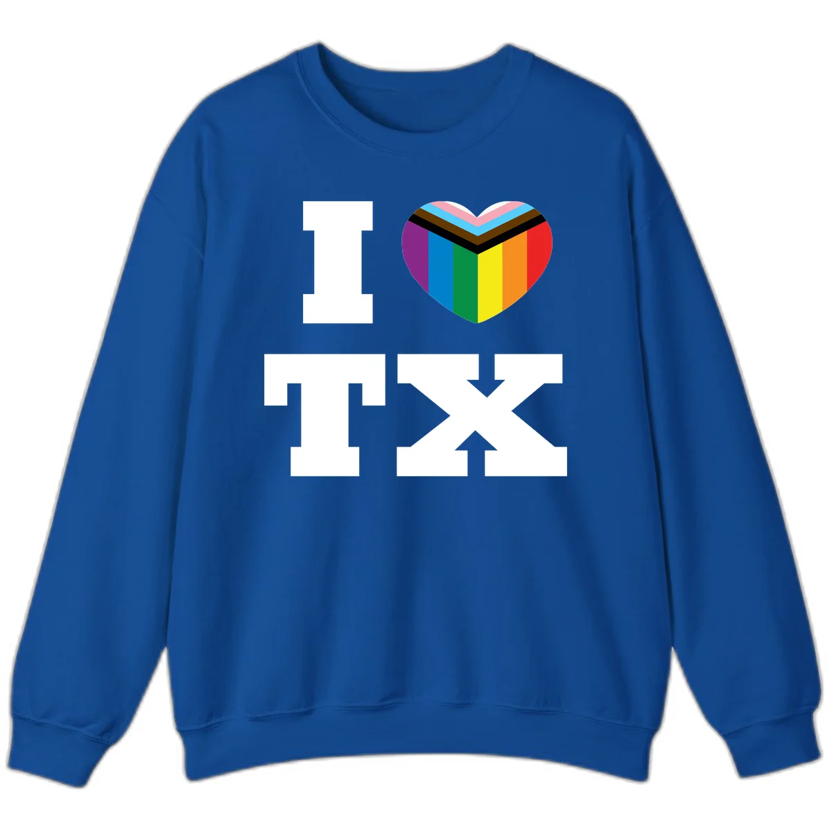 I love pride rainbow heart design with full spectrum stripes and chevron pattern overlay in Royal