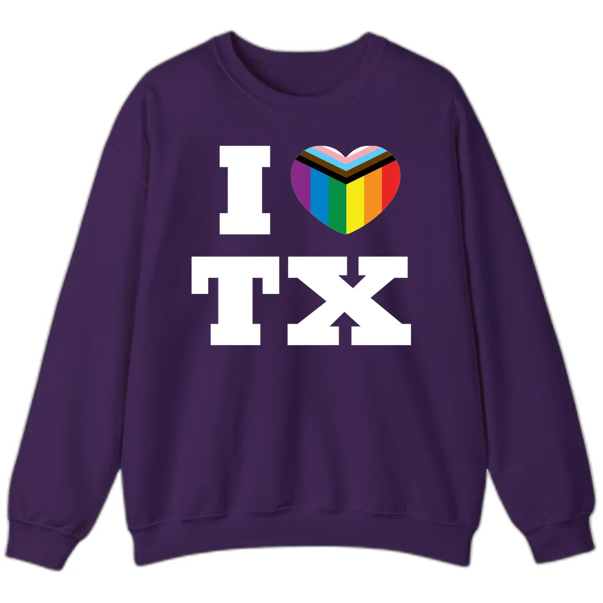 I love pride rainbow heart design with full spectrum stripes and chevron pattern overlay in Purple