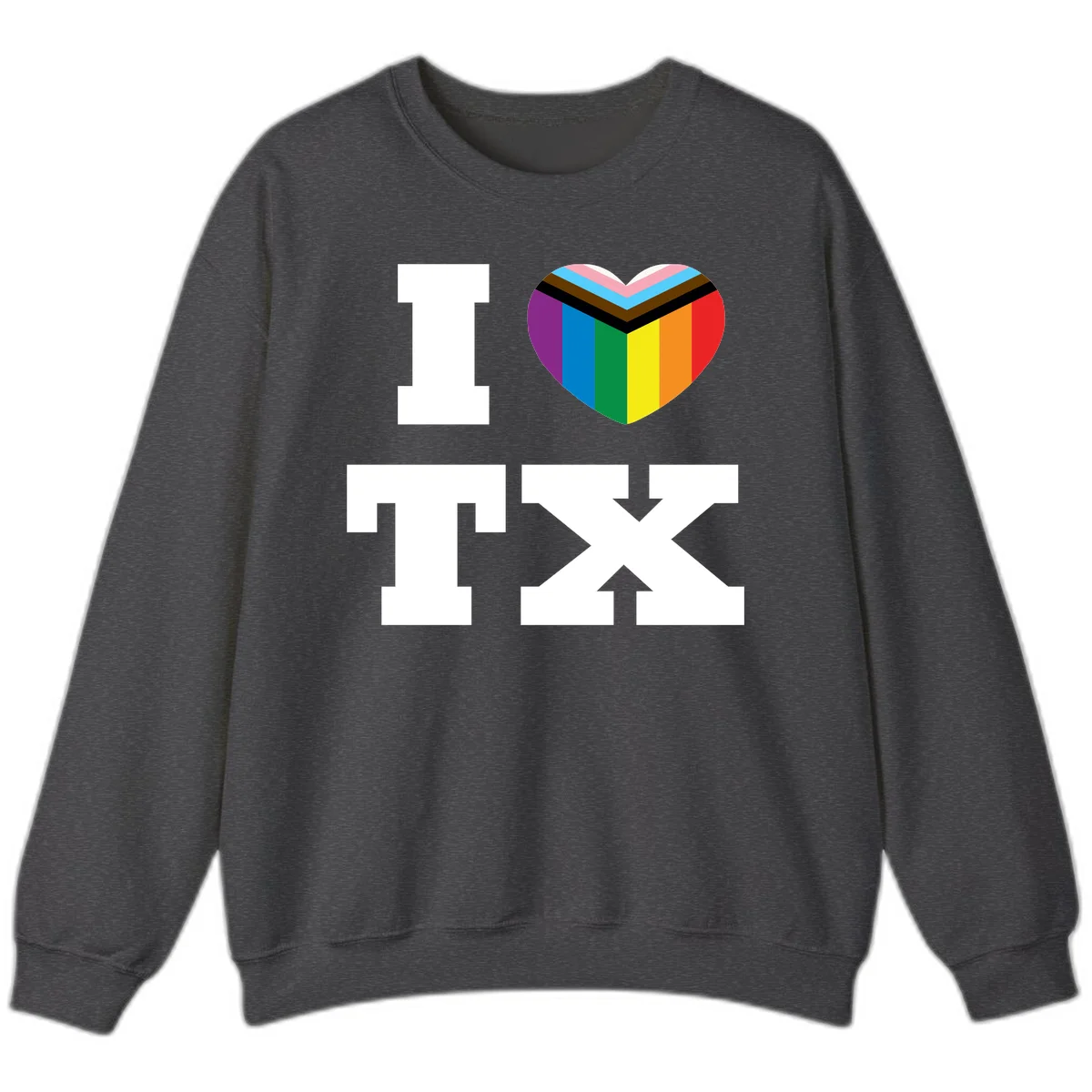 I love pride rainbow heart design with full spectrum stripes and chevron pattern overlay in Dark Heather