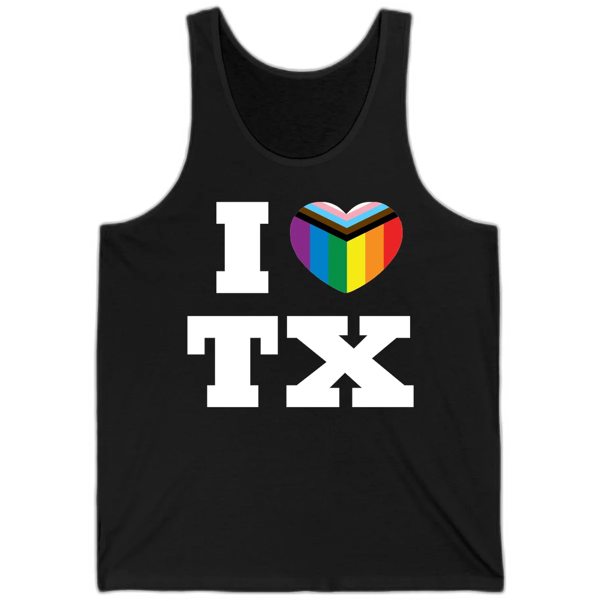 I love pride rainbow heart design with full spectrum stripes and chevron pattern overlay in Black