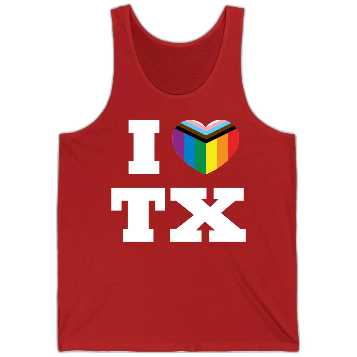 I love pride rainbow heart design with full spectrum stripes and chevron pattern overlay in Red