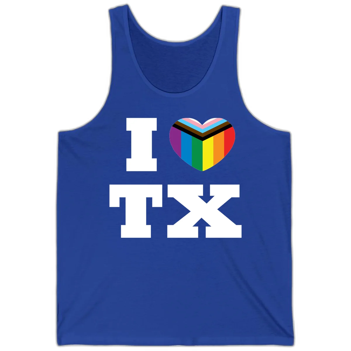 I love pride rainbow heart design with full spectrum stripes and chevron pattern overlay in True Royal