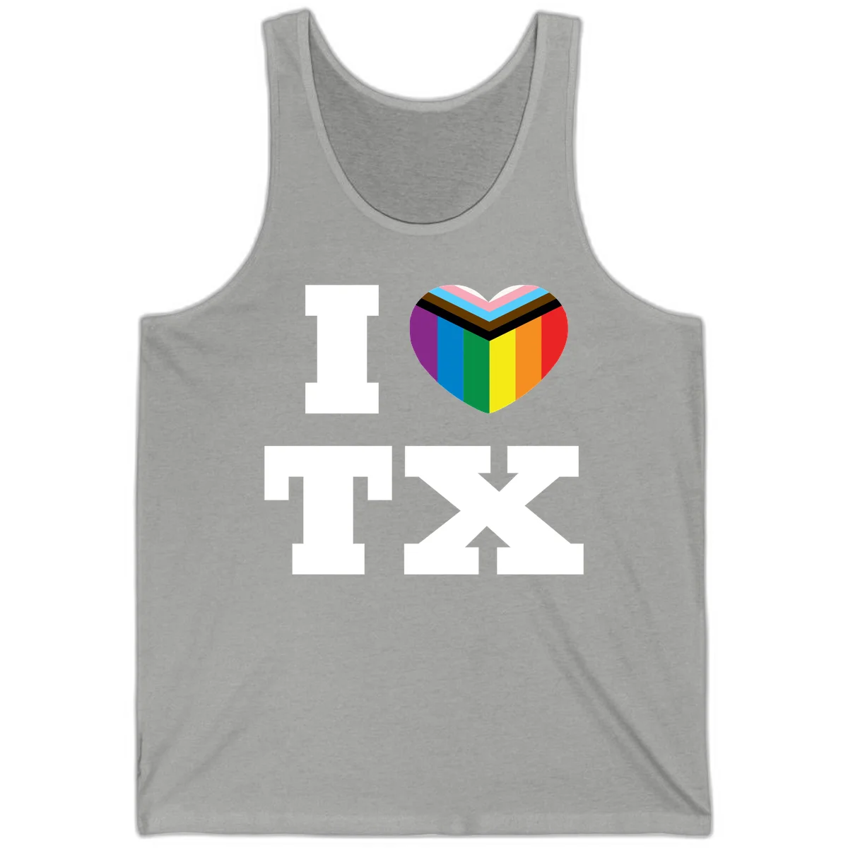 I love pride rainbow heart design with full spectrum stripes and chevron pattern overlay in Athletic Heather