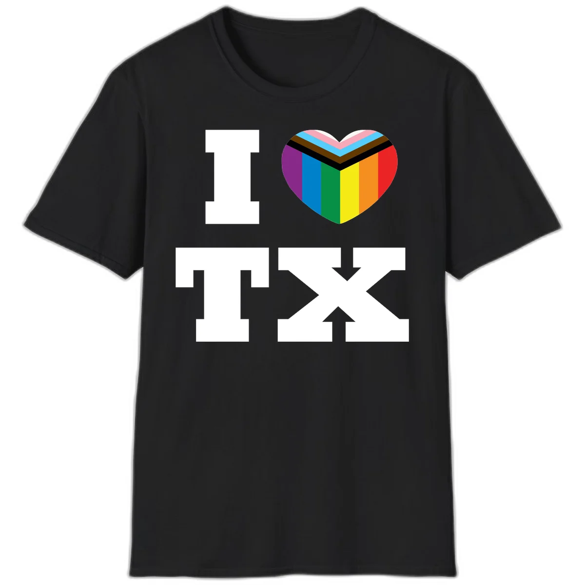 I love pride rainbow heart design with full spectrum stripes and chevron pattern overlay in Black