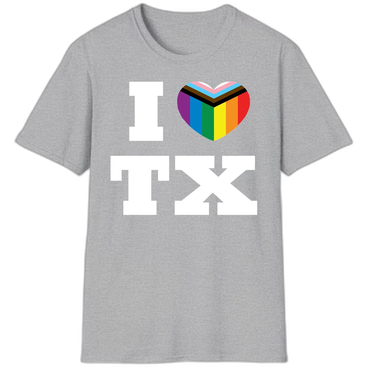I love pride rainbow heart design with full spectrum stripes and chevron pattern overlay in Sport Grey