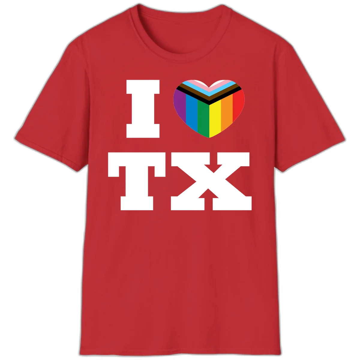 I love pride rainbow heart design with full spectrum stripes and chevron pattern overlay in Red