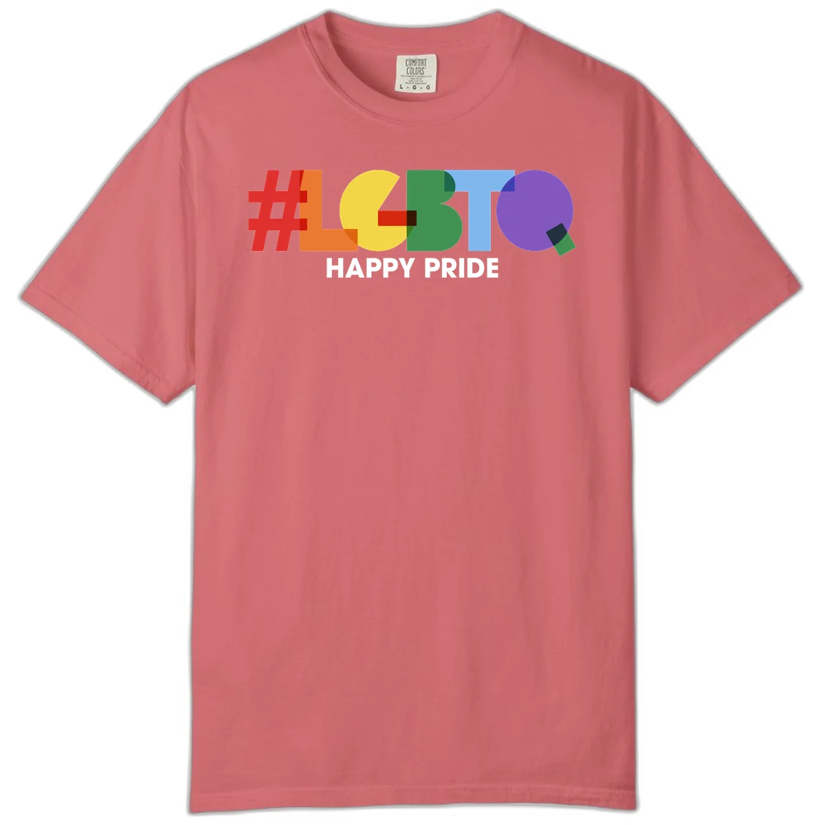 Colorful geometric letters spelling 'Happy Pride' in rainbow colors including red, orange, yellow, green, blue, and purple on gray background in Watermelon
