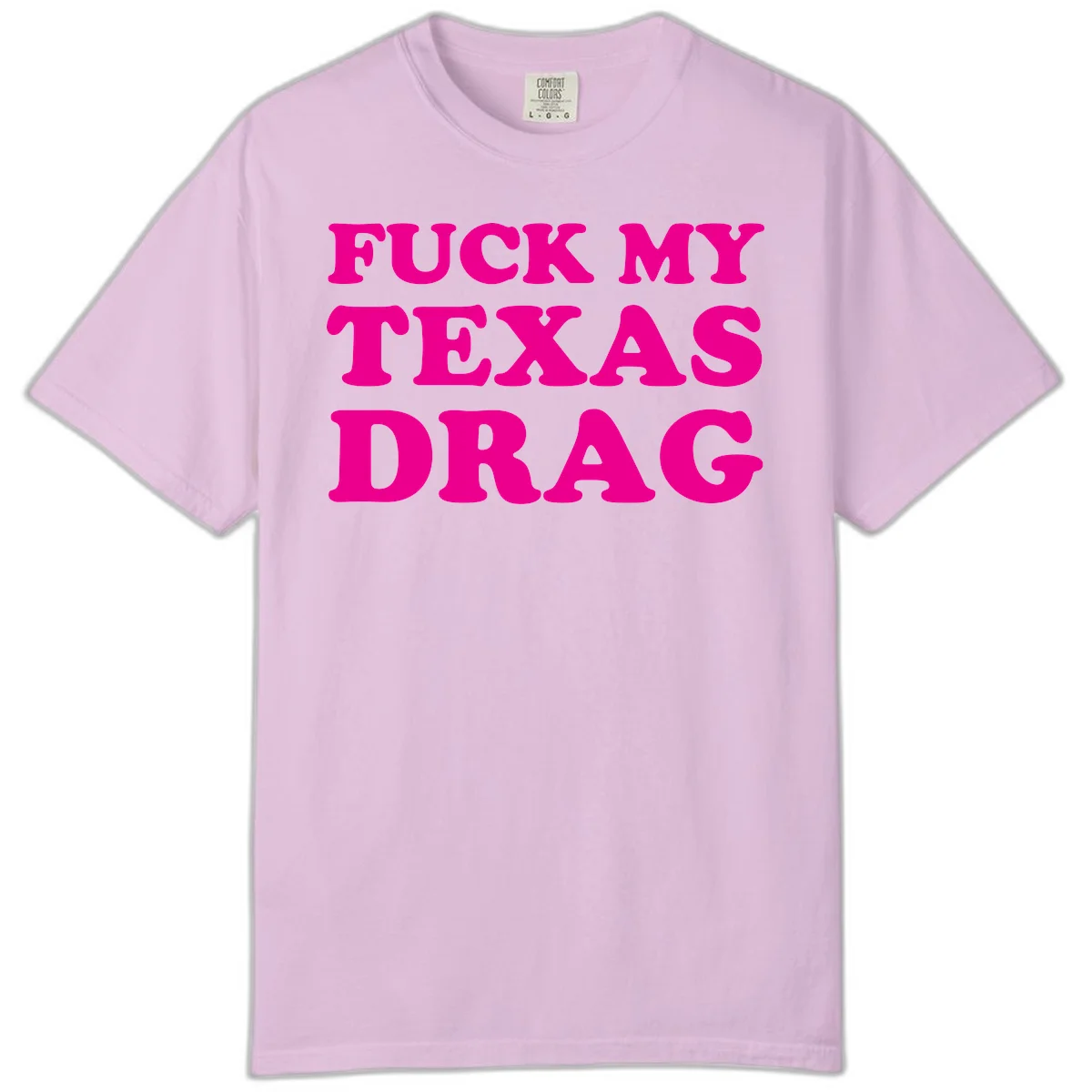 Bold magenta text reading 'Fuck My Texas Drag' in large chunky sans-serif letters on gray background in Orchid