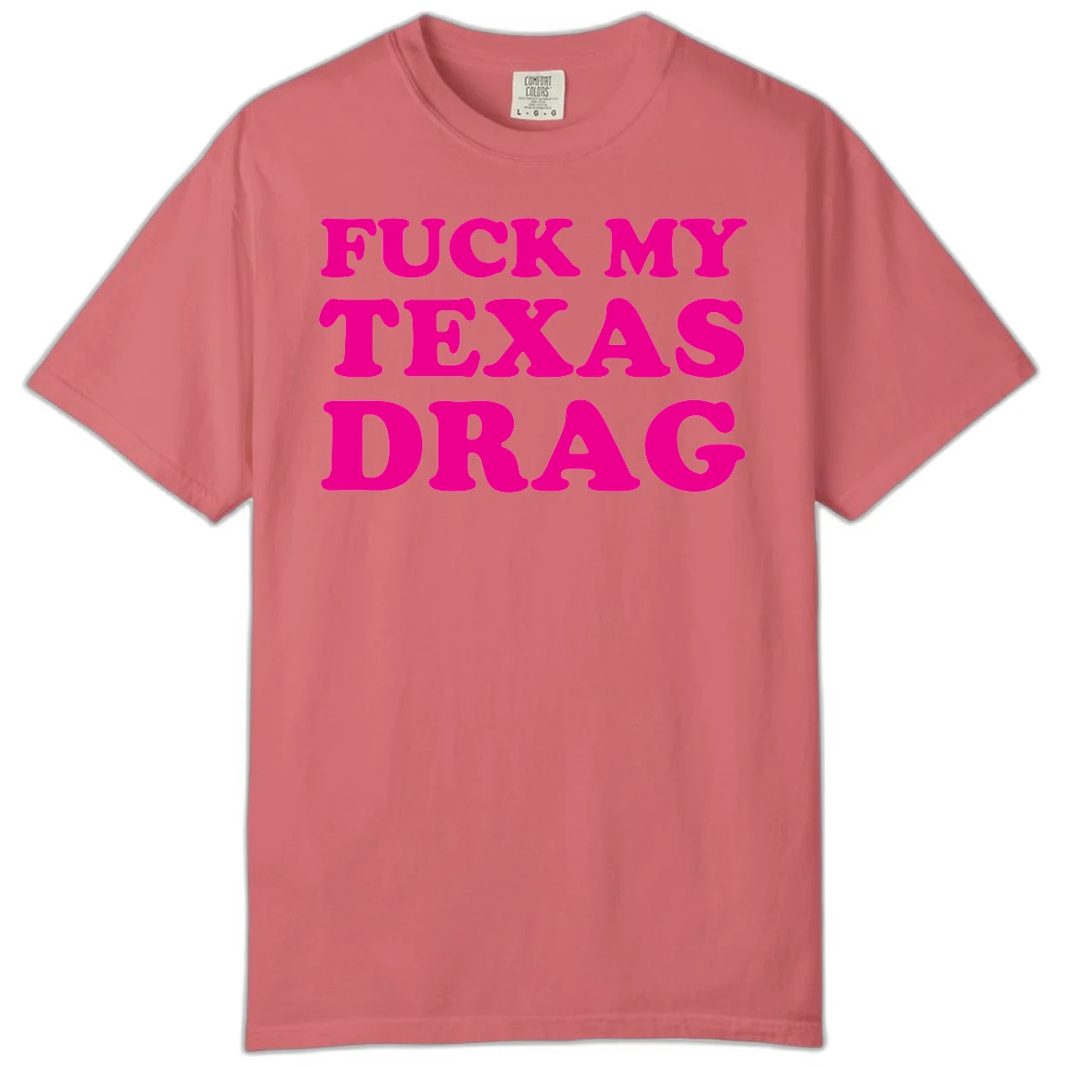 Bold magenta text reading 'Fuck My Texas Drag' in large chunky sans-serif letters on gray background in Watermelon