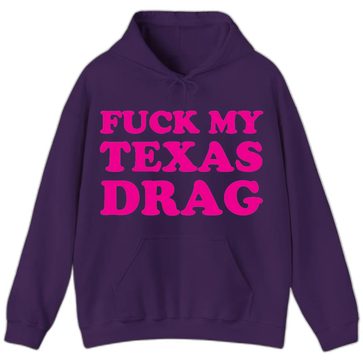 Bold magenta text reading 'Fuck My Texas Drag' in large chunky sans-serif letters on gray background in Purple