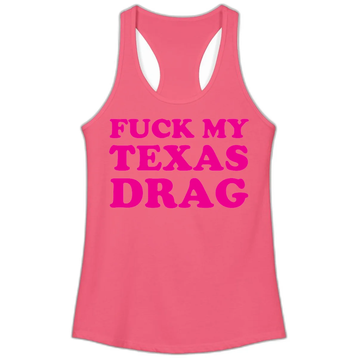 Bold magenta text reading 'Fuck My Texas Drag' in large chunky sans-serif letters on gray background in Hot Pink
