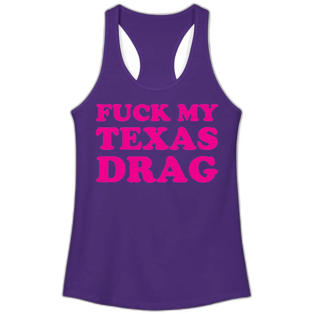 Bold magenta text reading 'Fuck My Texas Drag' in large chunky sans-serif letters on gray background in Solid Purple Rush