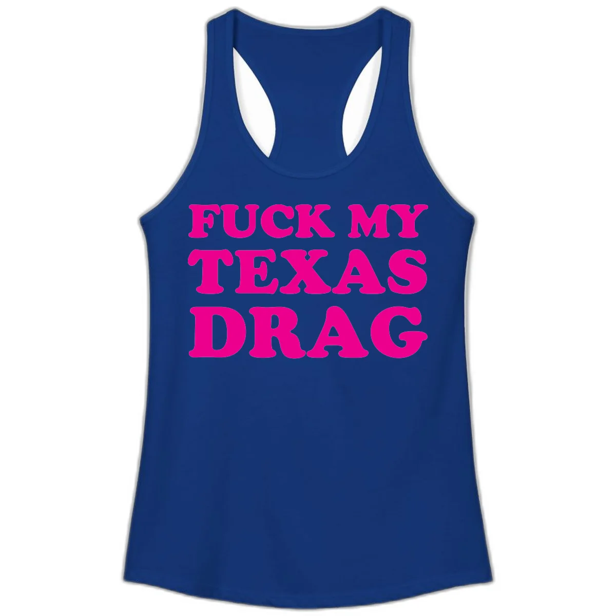 Bold magenta text reading 'Fuck My Texas Drag' in large chunky sans-serif letters on gray background in Solid Royal