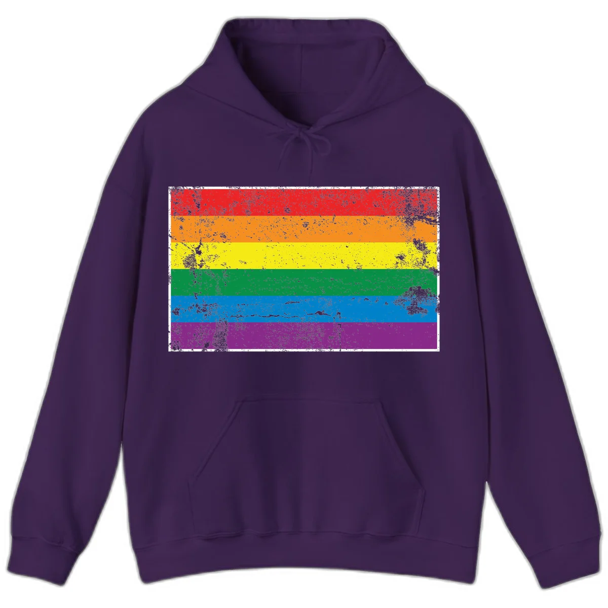 Distressed rainbow pride flag with six horizontal color stripes: red, orange, yellow, green, blue, and purple with grunge texture in Purple