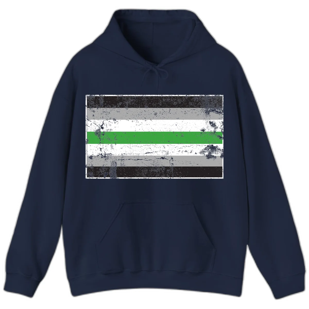 Demigender pride flag with black, gray, white, and green horizontal stripes in distressed grunge texture in Navy