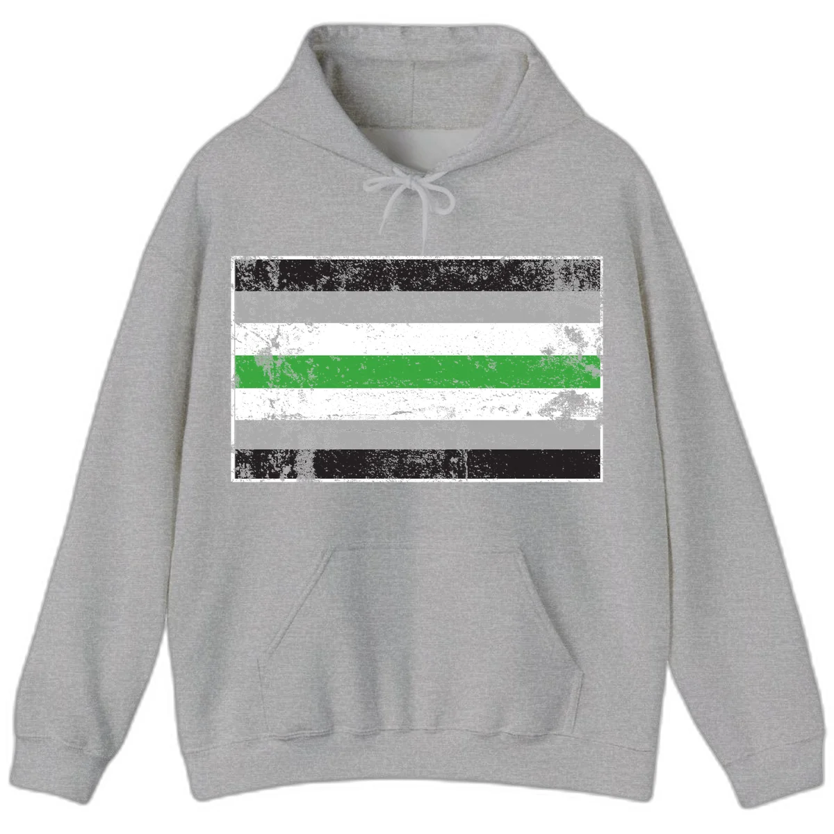 Demigender pride flag with black, gray, white, and green horizontal stripes in distressed grunge texture in Sport Grey