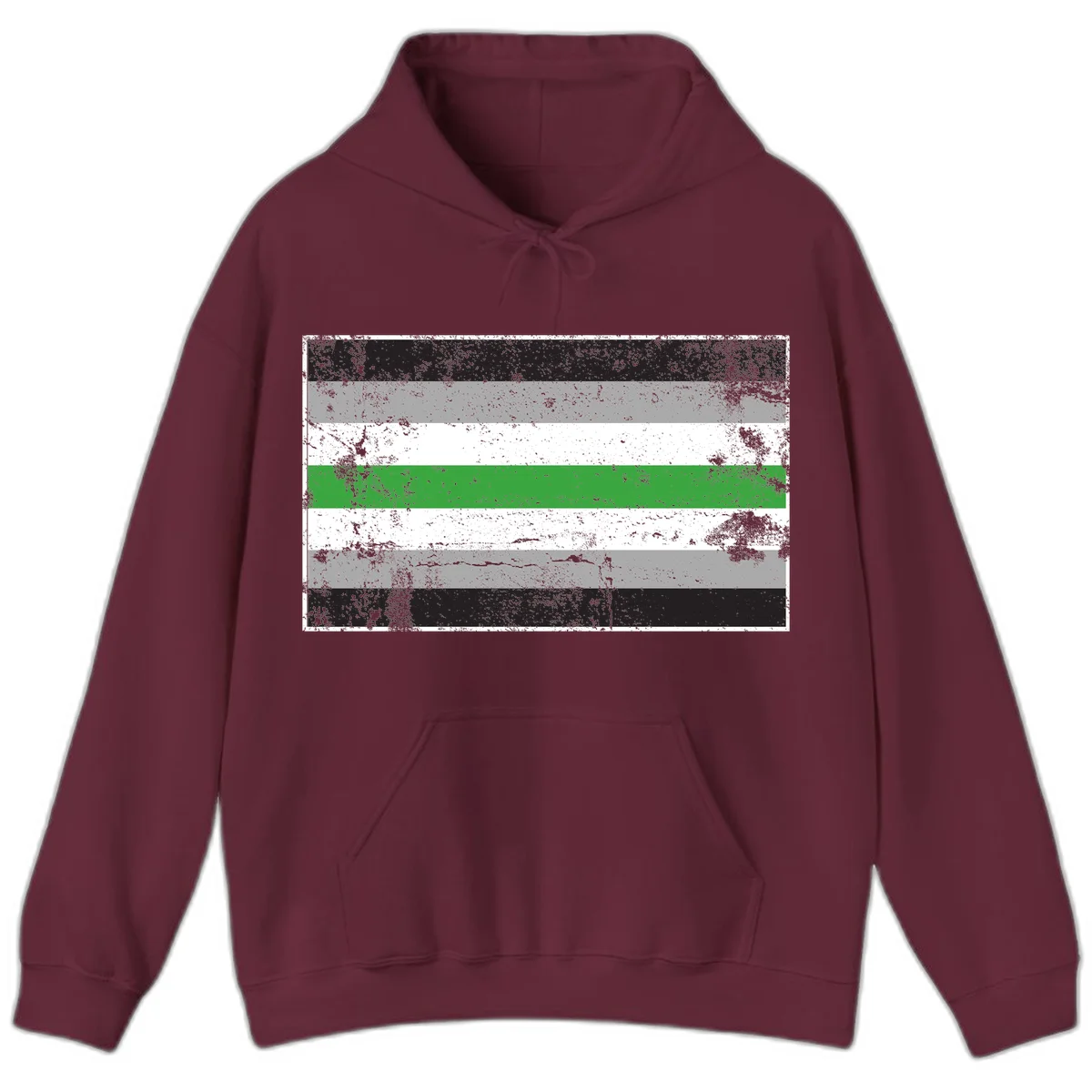 Demigender pride flag with black, gray, white, and green horizontal stripes in distressed grunge texture in Maroon