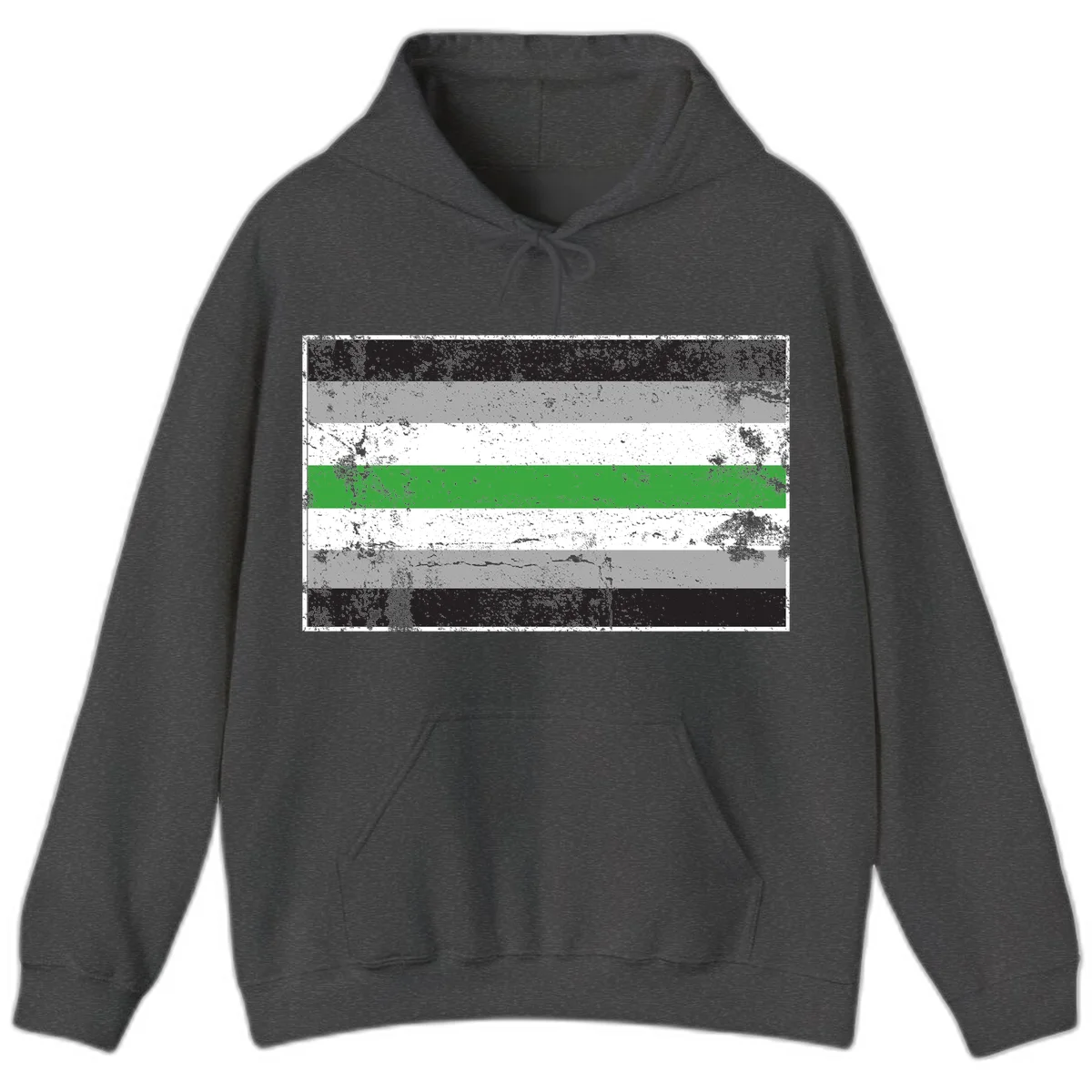 Demigender pride flag with black, gray, white, and green horizontal stripes in distressed grunge texture in Dark Heather