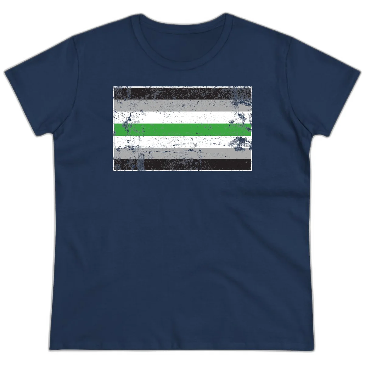 Demigender pride flag with black, gray, white, and green horizontal stripes in distressed grunge texture in Navy