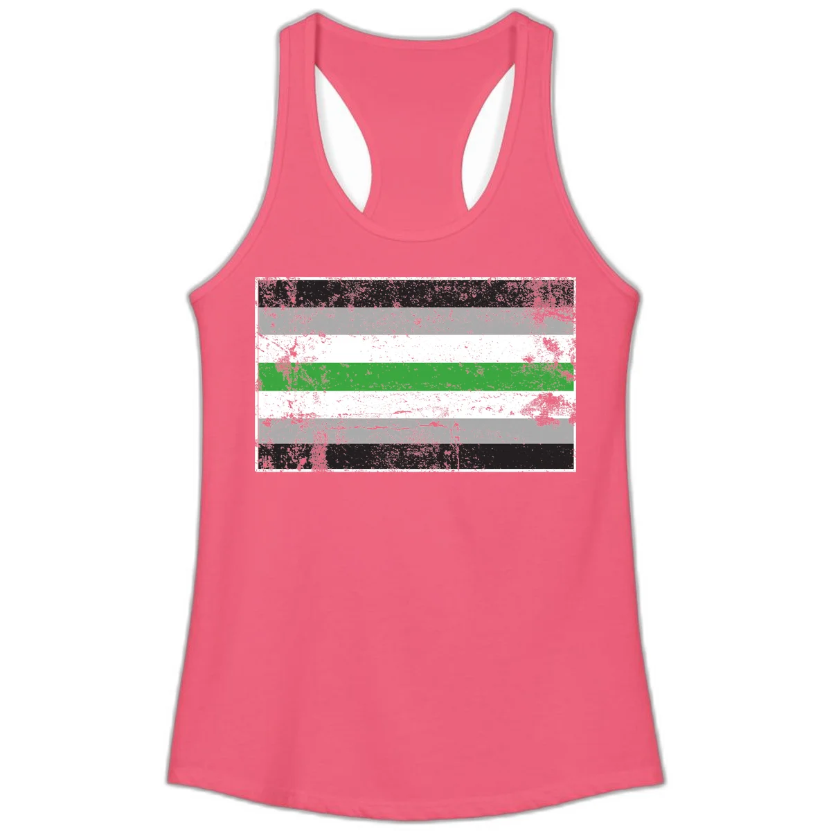 Demigender pride flag with black, gray, white, and green horizontal stripes in distressed grunge texture in Hot Pink