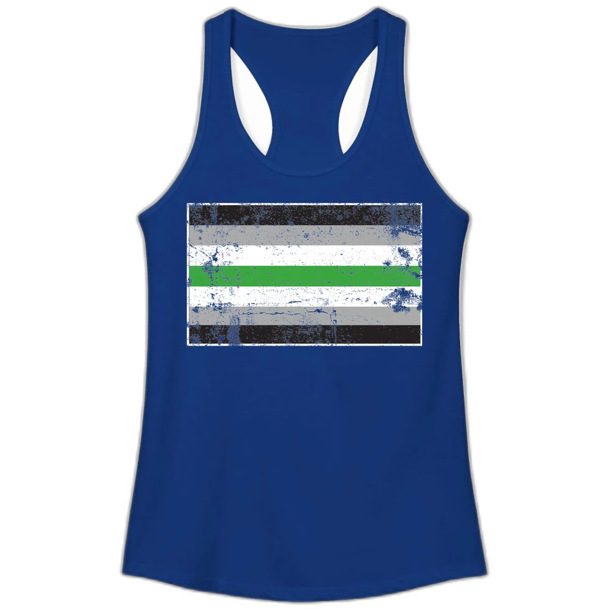 Demigender pride flag with black, gray, white, and green horizontal stripes in distressed grunge texture in Solid Royal